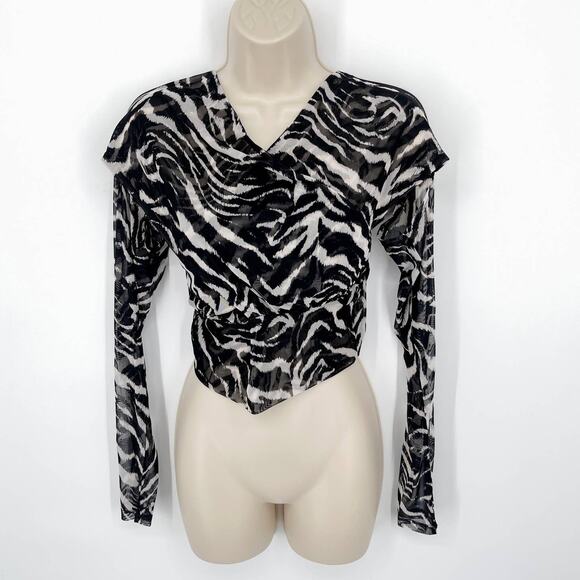 Naked Wardrobe Wrap Top NEW Sz M Style NW-C2128 Black White Zebra Print Sheer - Picture 1 of 9